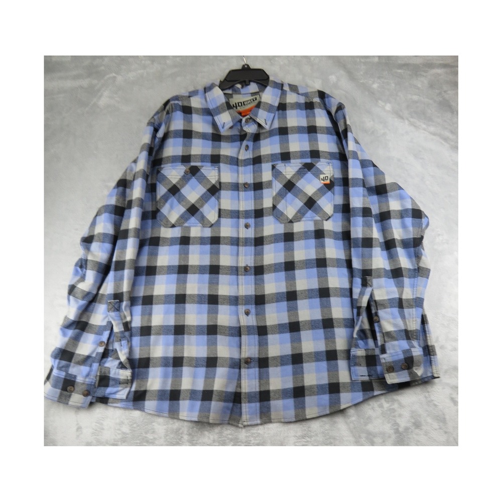 40 Grit‎ Duluth Trading Plaid Flannel Shirt Blue Black Men's 3XL Button Up